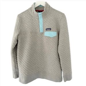 Patagonia Gray Quilted Cotton Snap T Pullover with Aqua/blue trim